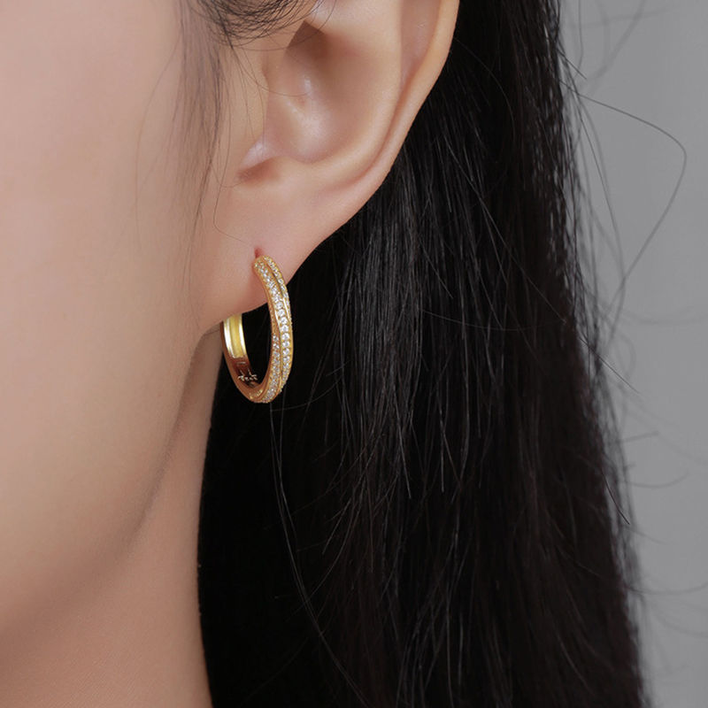 الصورة المصغرة: Sparkling Full 1mm D Color Moissanite Hoop Earrings for Women Girls S925 Silver 