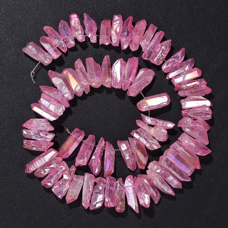 الصورة المصغرة: Crystal Stick Beads Electroplated Color Irregular Loose Gemstone Point Bead 15"