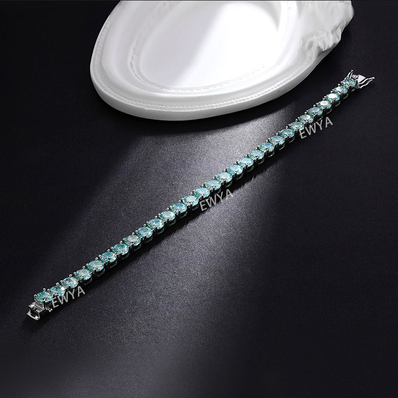 Miniature : Real 3/4/5/6.5MM Full Red Blue Green Moissanite Tennis Bracelet for Men Women S9
