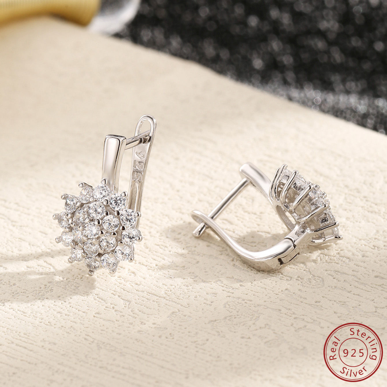925 Sterling Silver sunflower Zircon Earrings Simple and Fashionable Temperament