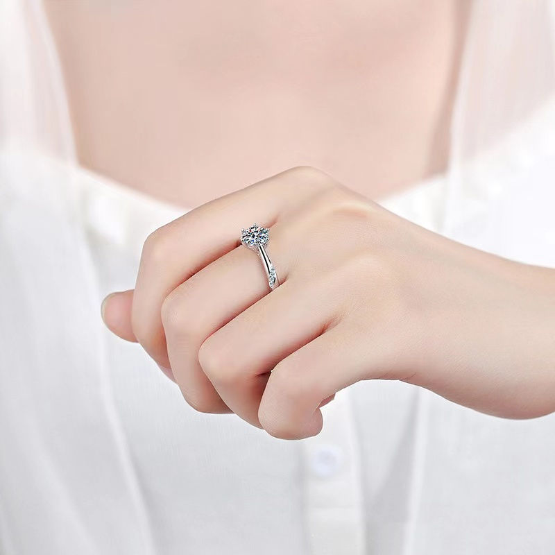 Thumbnail: Luxury 0.5-2CT Moissanite Ring for Women S925 Sterling Silver Plated 18K White G
