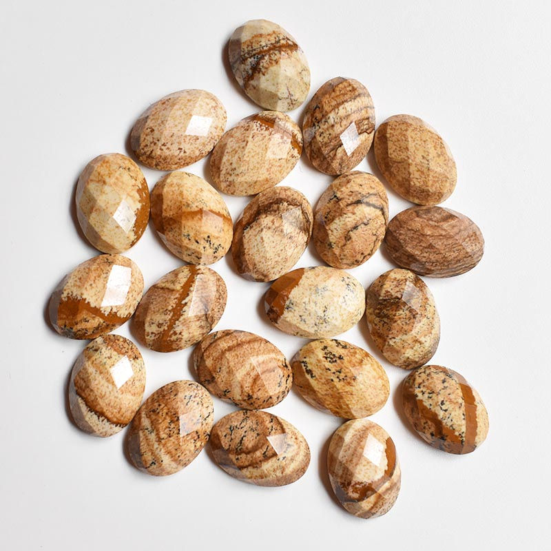 Miniaturbild: Wholesale 30pcs natural stone mixed oval CABOCHON faceted beads 13x18mm 