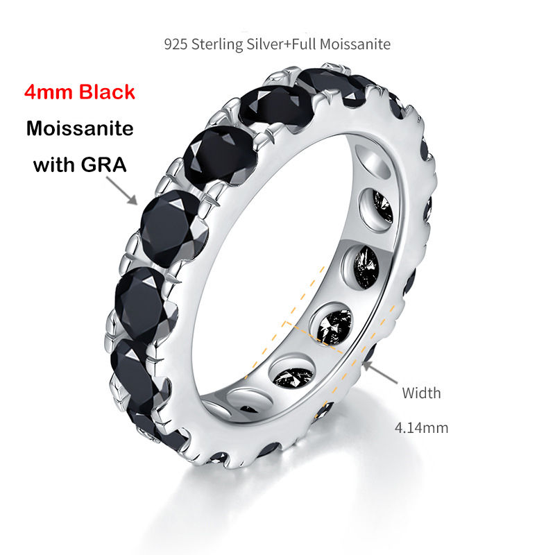 Miniature : Sparkling Full 3/4/5mm D Color Black Moissanite Full Eternity Diamond Ring For W