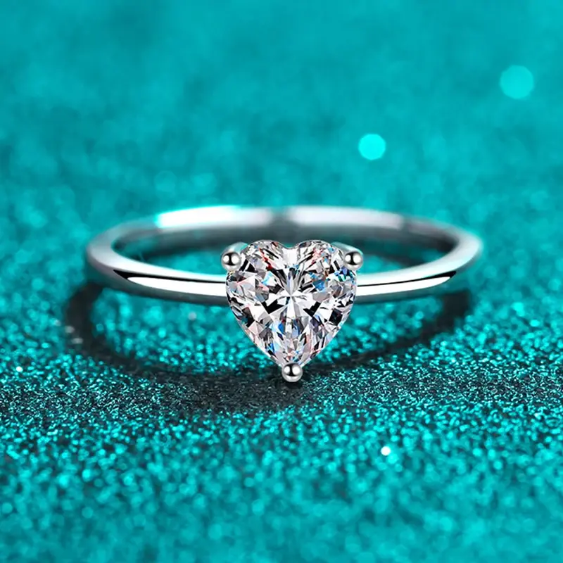 Thumbnail: 0.5-2CT GRA Certified Heart Cut Moissanite Ring For Women Girl Diamond 925 Sterl