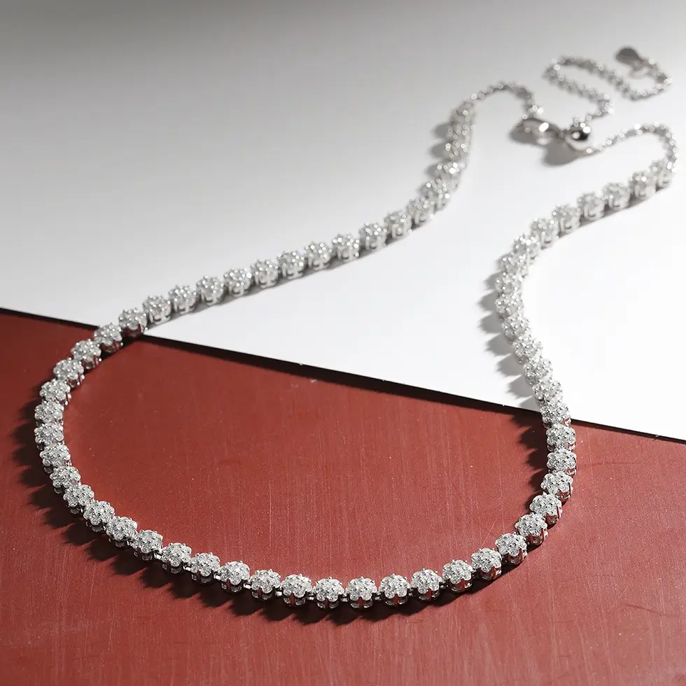 Miniature : 4.5mm Full Moissanite Diamond Tennis Necklace for Women 925 Sterling Silver