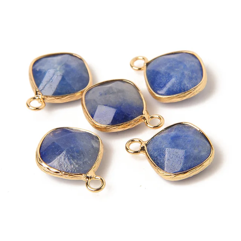 Miniature : 14MM Natural Stone Connector Pendant Agat Quartzs Rhombus Shape Faceted Charms f