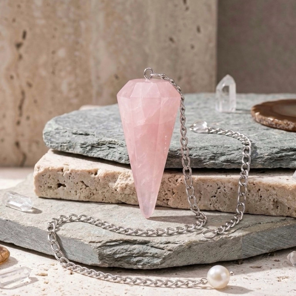 Natural Rose Quartz Pendulum | Healing Crystal | Reiki Dowsing Tool