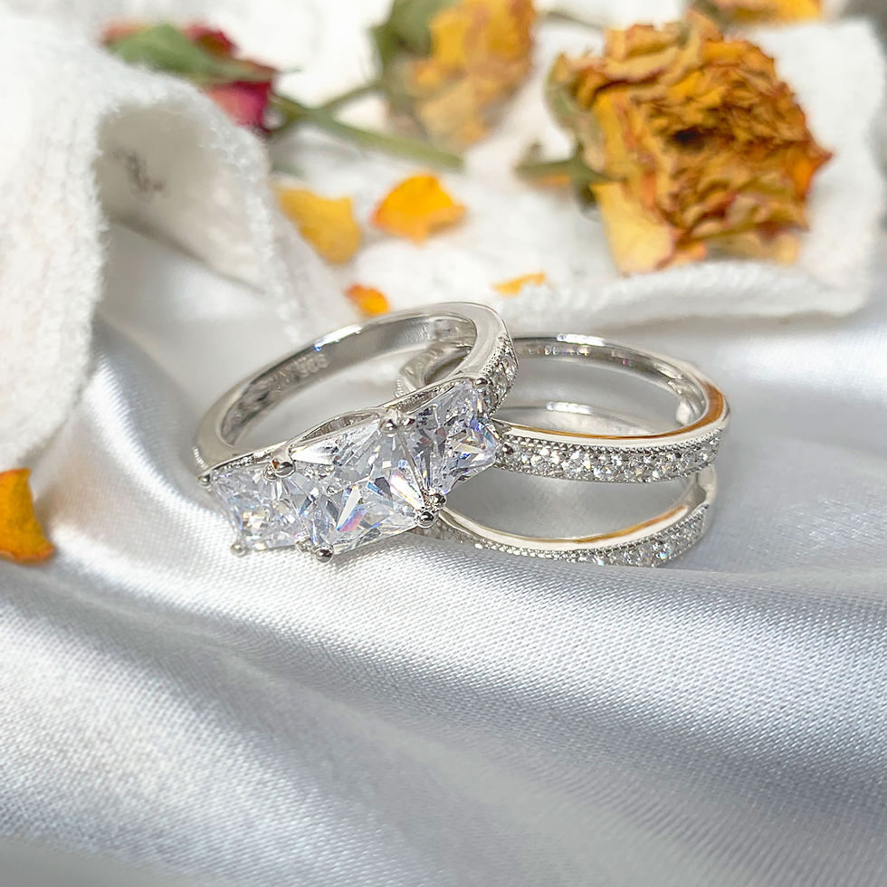 Miniatura: Soild 925 Sterling Silver Wedding Engagement Rings For Women Three-Stone Princes