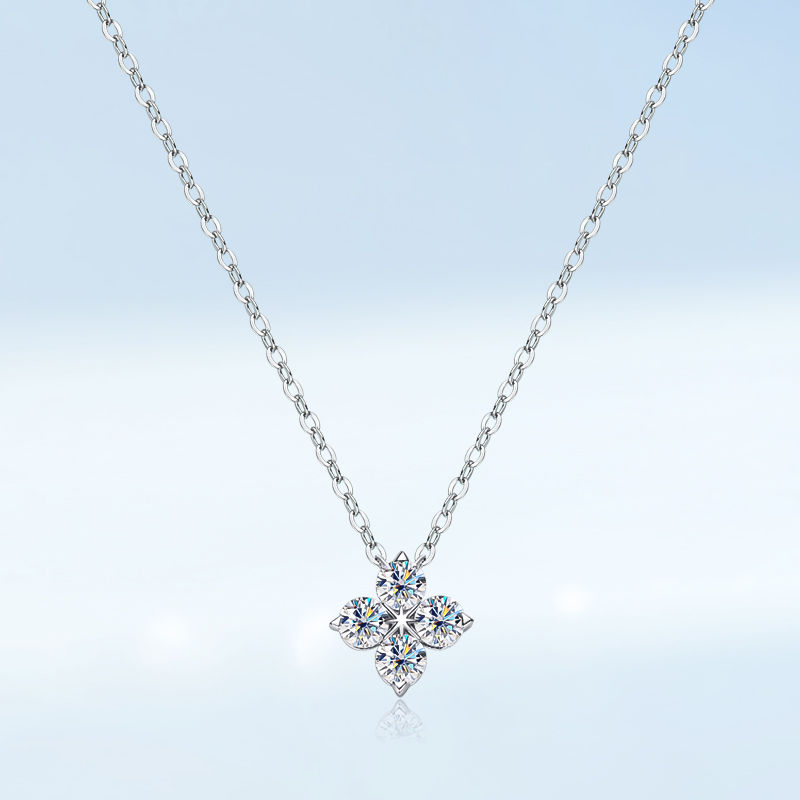 Miniatura: Real 0.4ct Clover Moissanite Pendant Necklace for Women Party S925 Sterling Silv