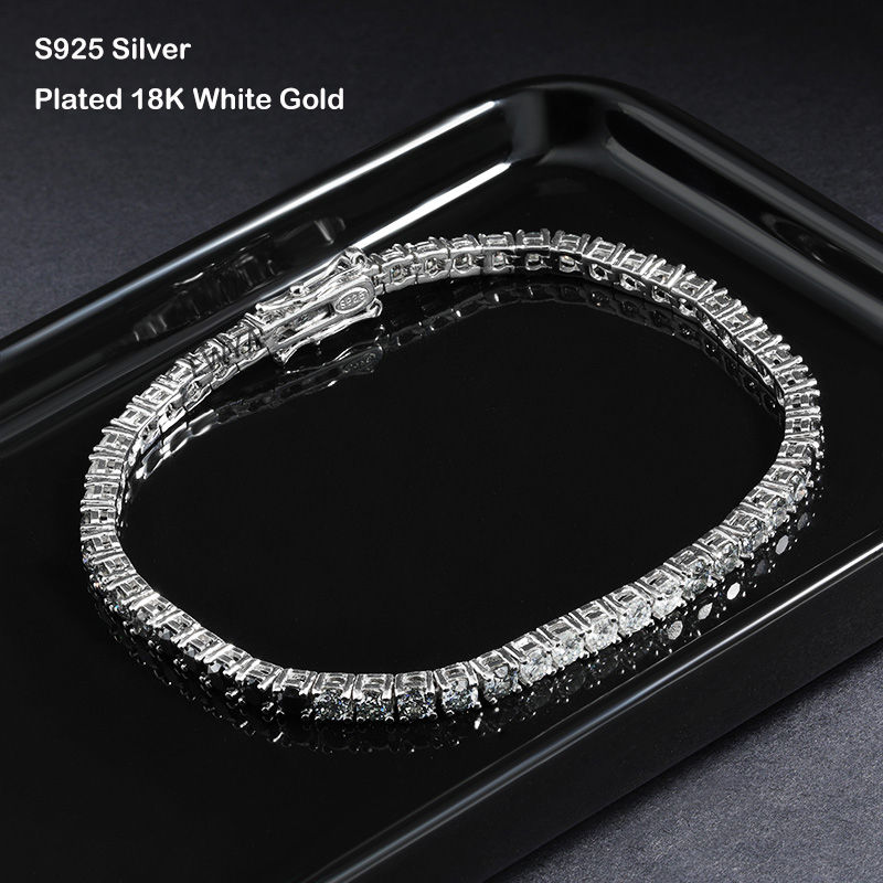 Thumbnail: 3mm 0.1CT Gradient Color Black Grey White Moissanite Diamond Tennis Bracelet for