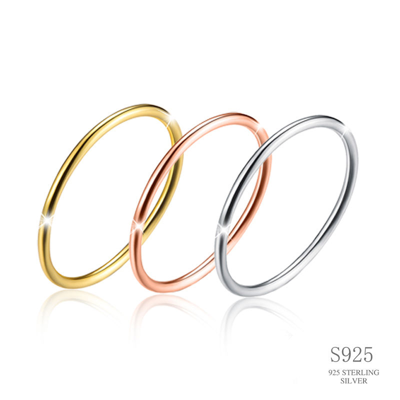 925 Sterling Silver Thin Dating Ring for Woman Gift Minimalist Smooth Lines 18k