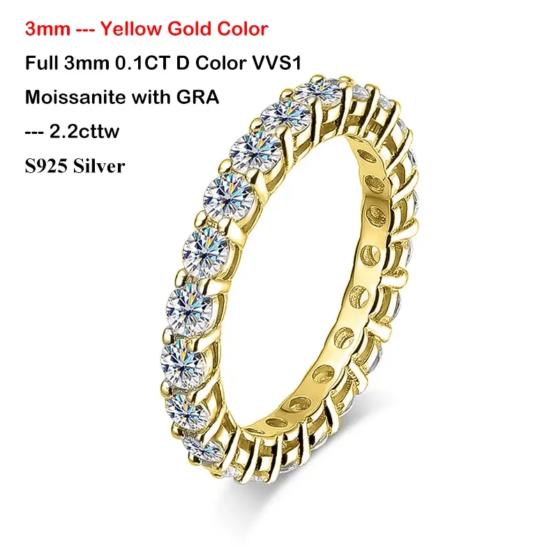 الصورة المصغرة: Sparkling 2.2cttw 3mm D Color Moissanite Ring Full Eternity Diamond Wedding Band