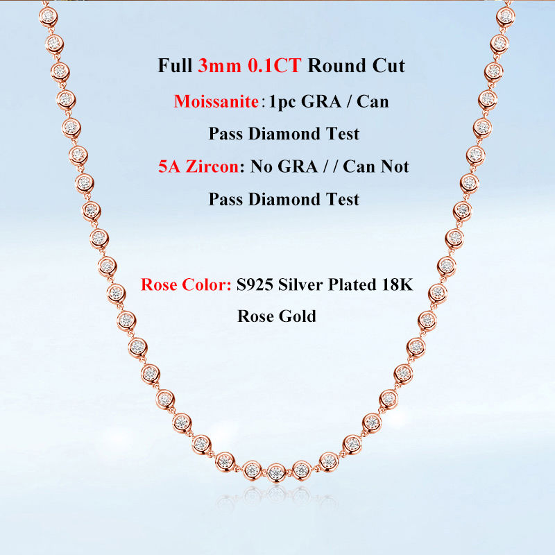 Miniatura: Bezel Bubble All 3mm 0.1CT D Color Moissanite Tennis Chain for Women 925 Silver 