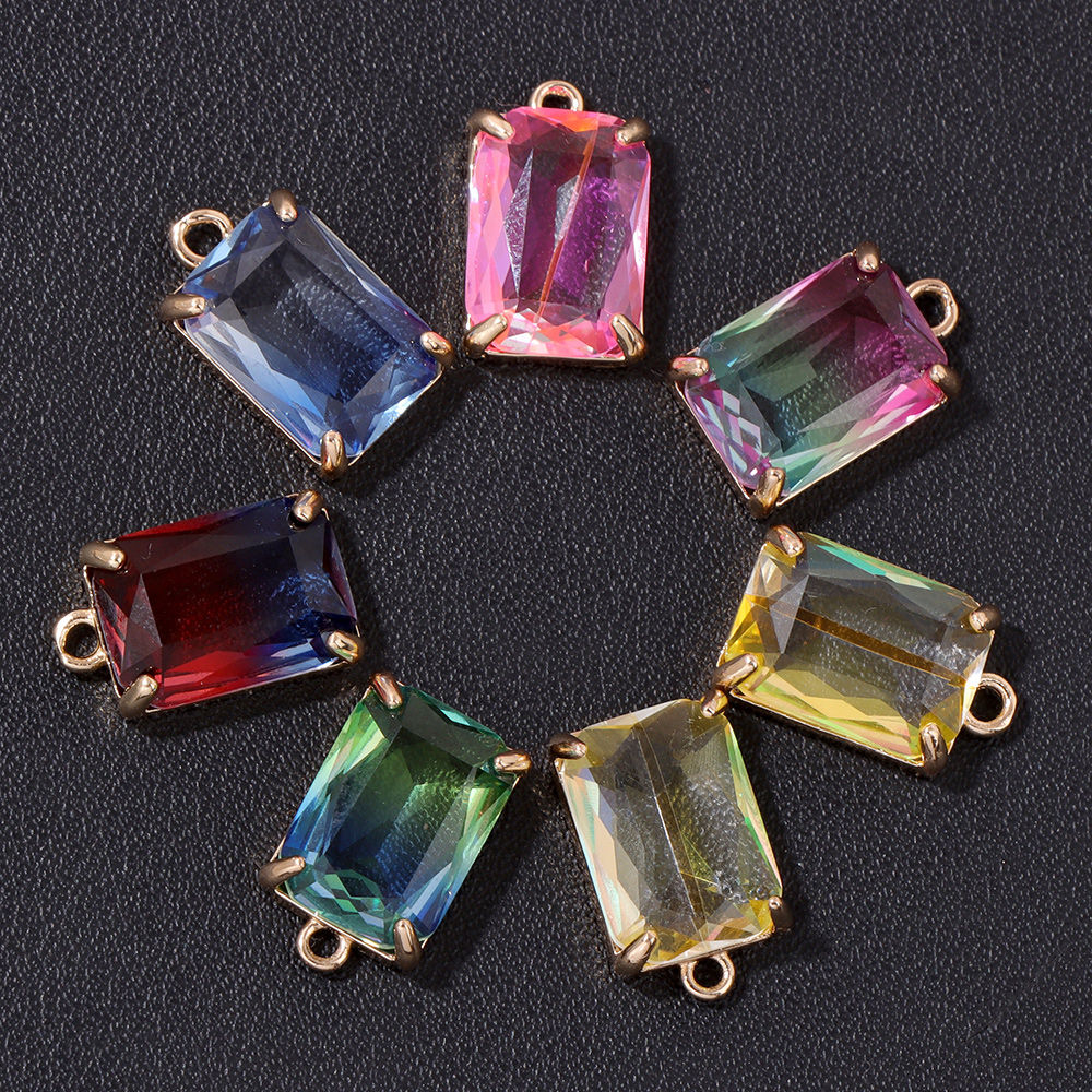 5pcs Gradient Crystal Pendants – 10x17mm Gold-Accented Glass Charms for DIY