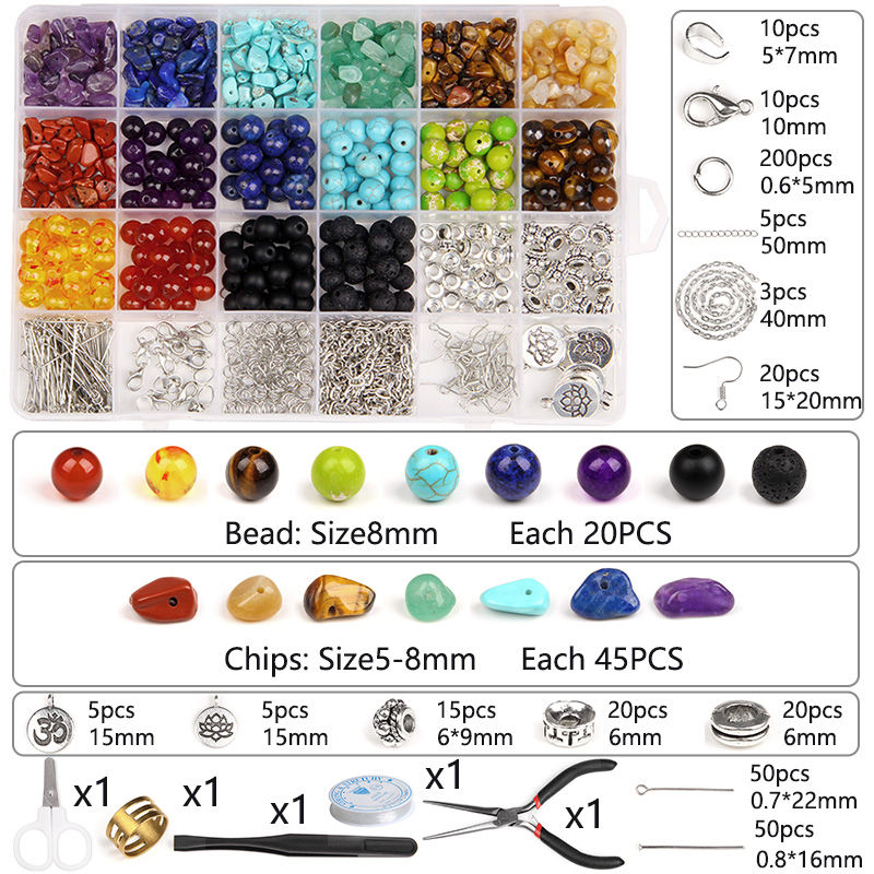 الصورة المصغرة: 20 Styles Jewelry DIY Bead Kit 7 Chakra Polymer Clay Acrylic Letters Beads 