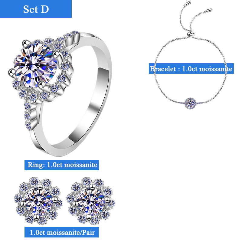 Miniaturbild: Custom 4CT Moissanite Jewelry Sets VVS Diamond Halo Flower Necklace Bracelet