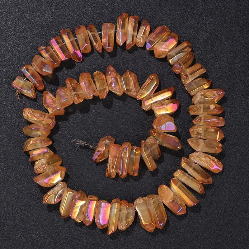 الصورة المصغرة: Crystal Stick Beads Electroplated Color Irregular Loose Gemstone Point Bead 15"