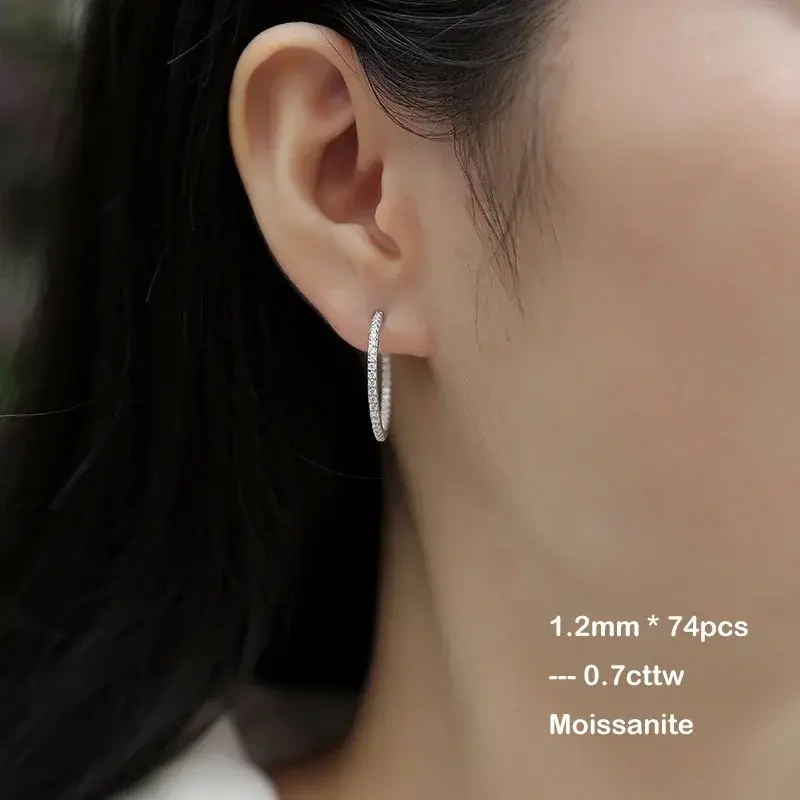 Miniaturbild: Trendy D Color Full 1.2mm 0.7cttw Moissanite Hoop Earrings For Women Girl S925 S