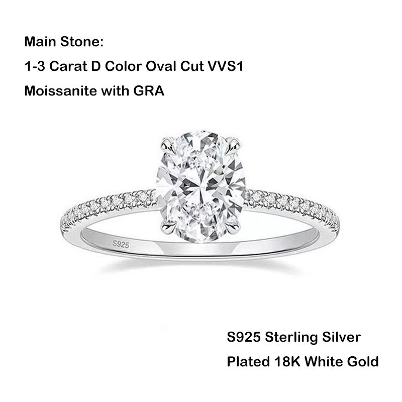 الصورة المصغرة: Luxury 1-3CT D Color Oval Cut Moissanite Ring for Women Girls S925 Sterling Silv