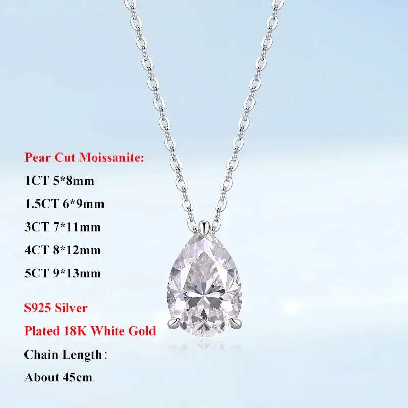 Miniatura: Solitaire Pear Cut 1-5CT D Color Moissanite Diamond Pendant for Women 925 Silver