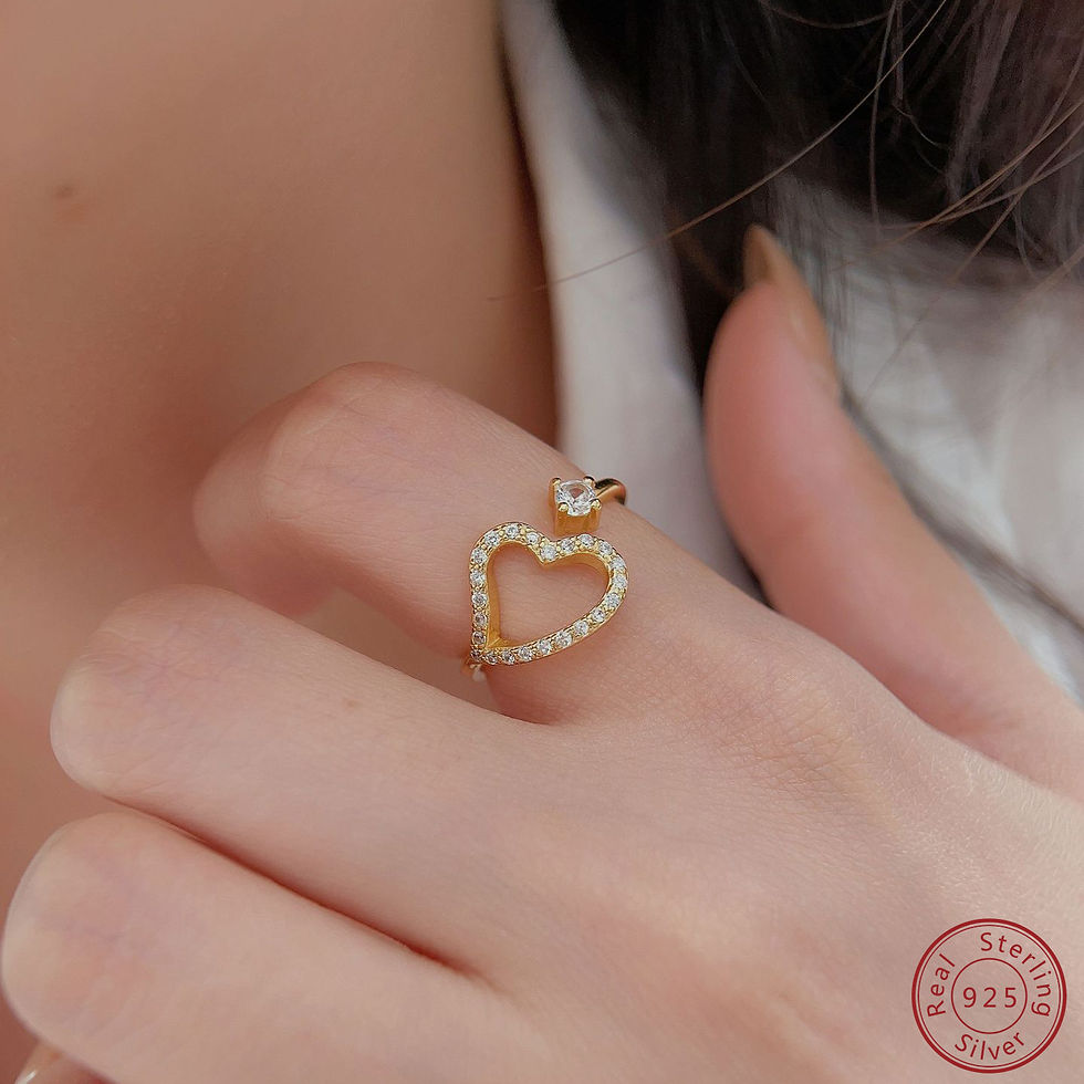 Thumbnail: 925 Sterling Silver Heart shaped Zircon Open Ring for Women's Versatile Rings