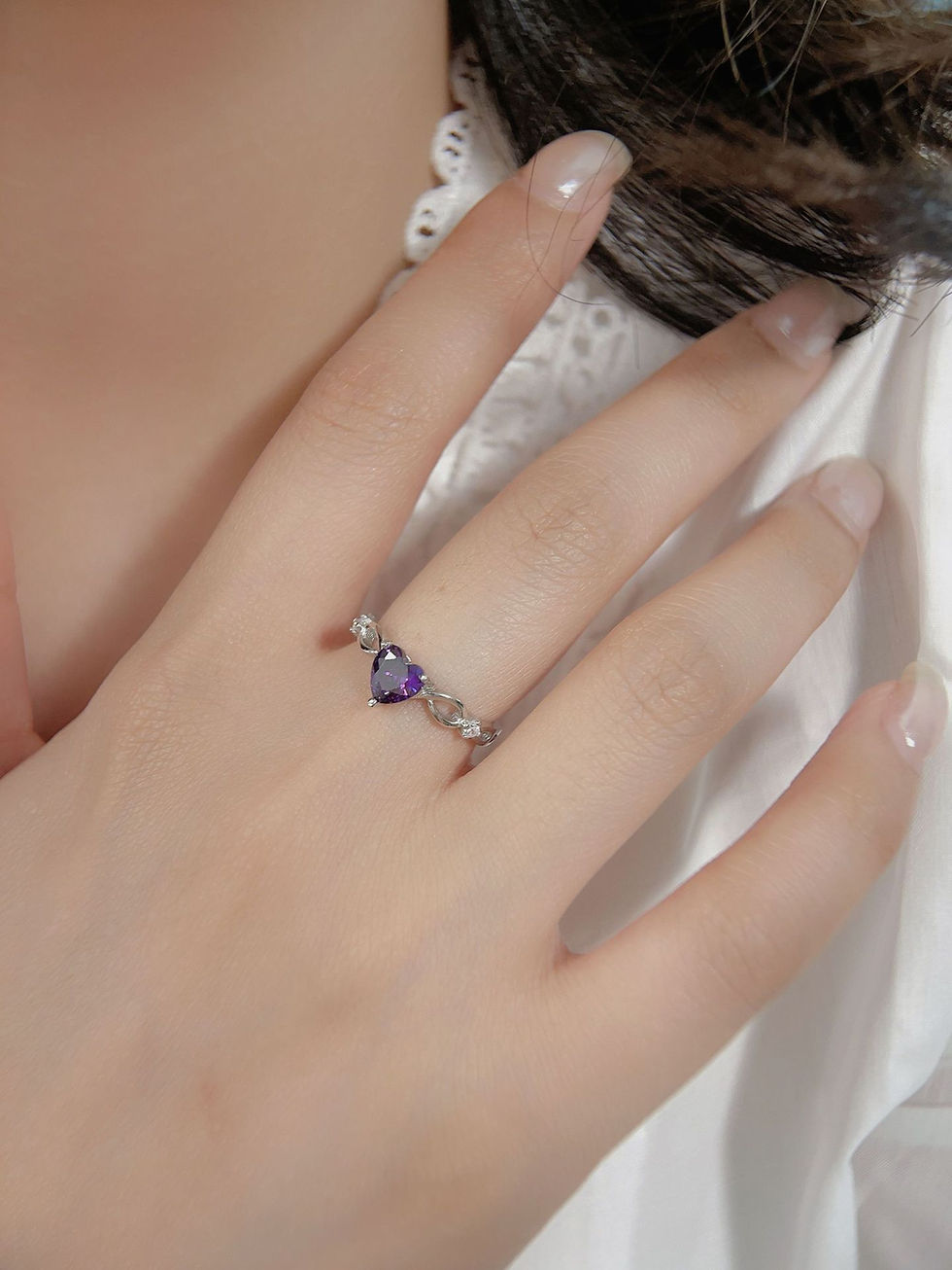 Miniaturbild: 925 Sterling Silver Natural Amethyst Purple Heart Ring Women's Gem Ring
