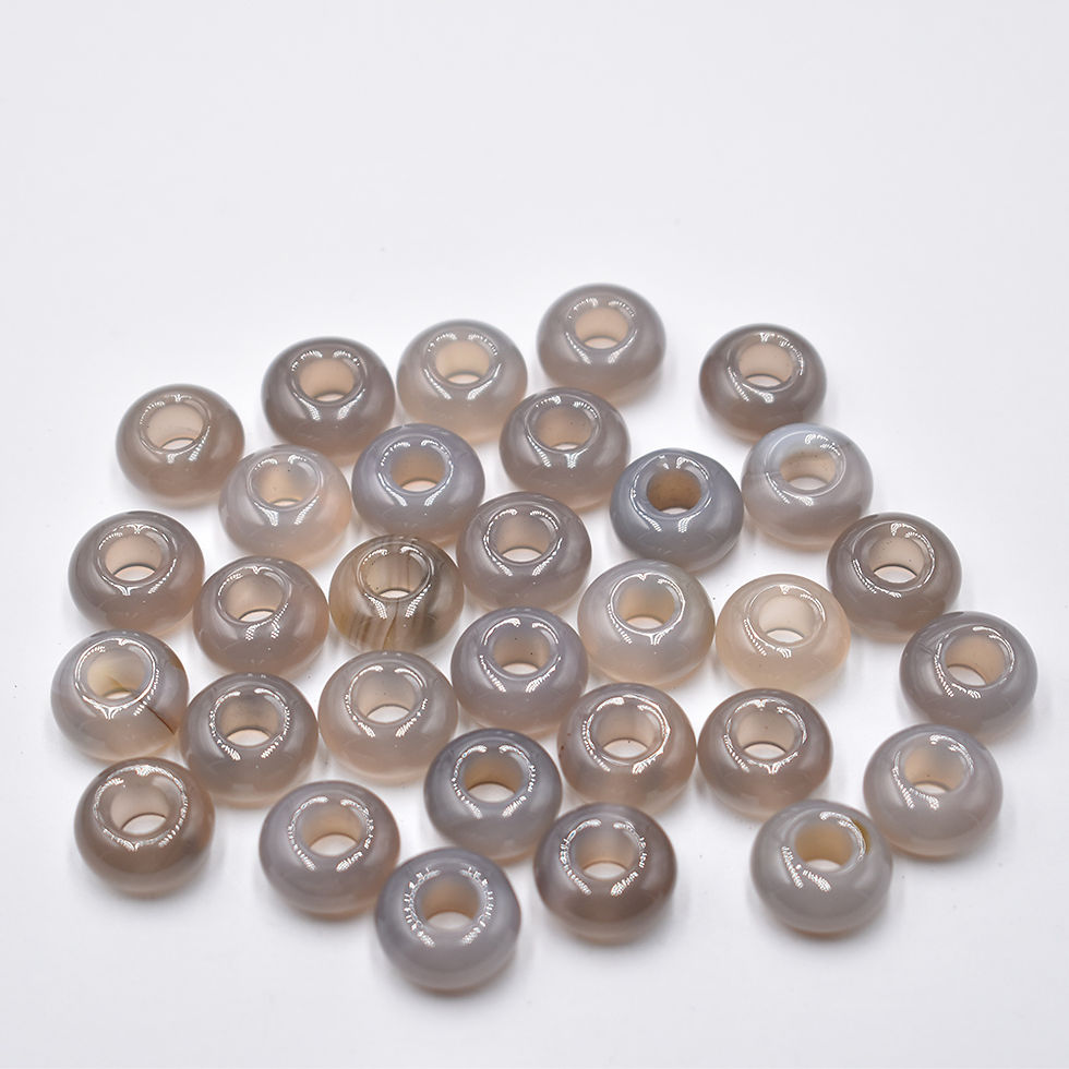 Miniaturbild: Natural grey agate stone round shape big hole bead for bracelet 50pc wholesale 