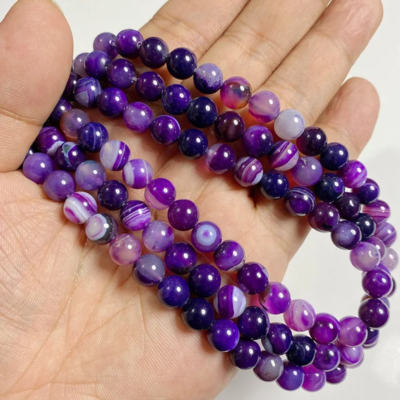 Miniaturbild: Natural Colorful Striped Agate 4/6/8/10/12MM Round Agate Loose Bead for Jewelry 