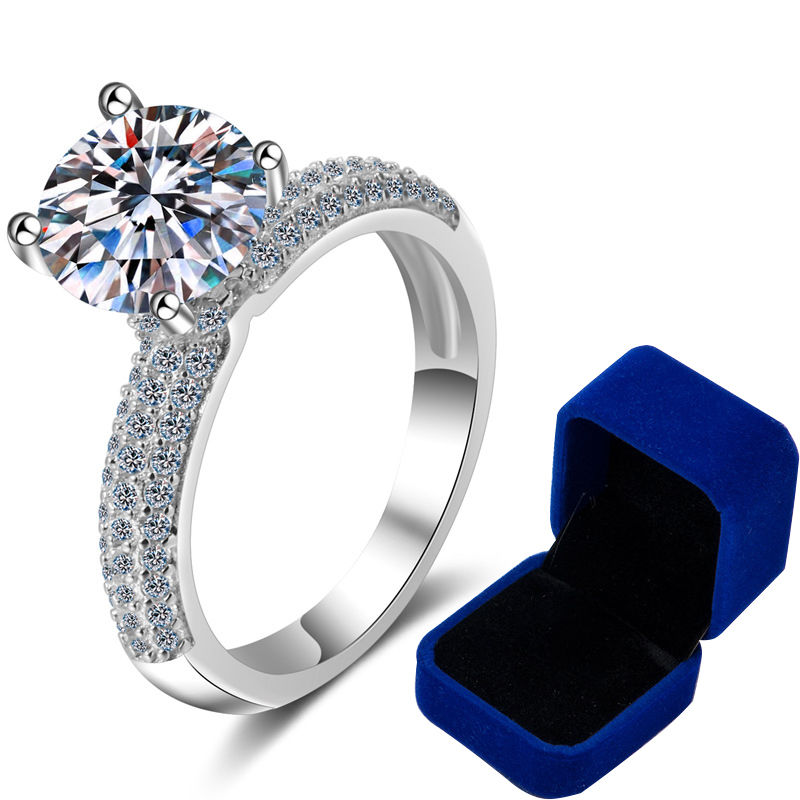 Miniaturbild: Real Moissanite Engagement Ring With Pave Band 2ct 925 Sterling Silver Diamond