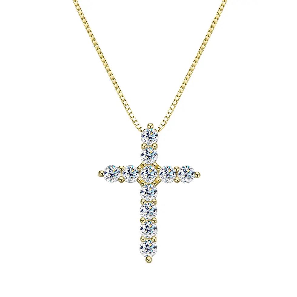 Thumbnail: Real Moissanite Jesus Cross Pendant Necklace for Women 925 Sterling Silver 2.5 3