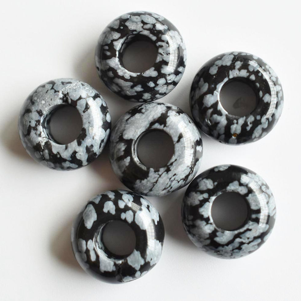 Miniaturbild: Wholesale 30pcs natural black snowflake obsidian round big hole beads 8x14mm 