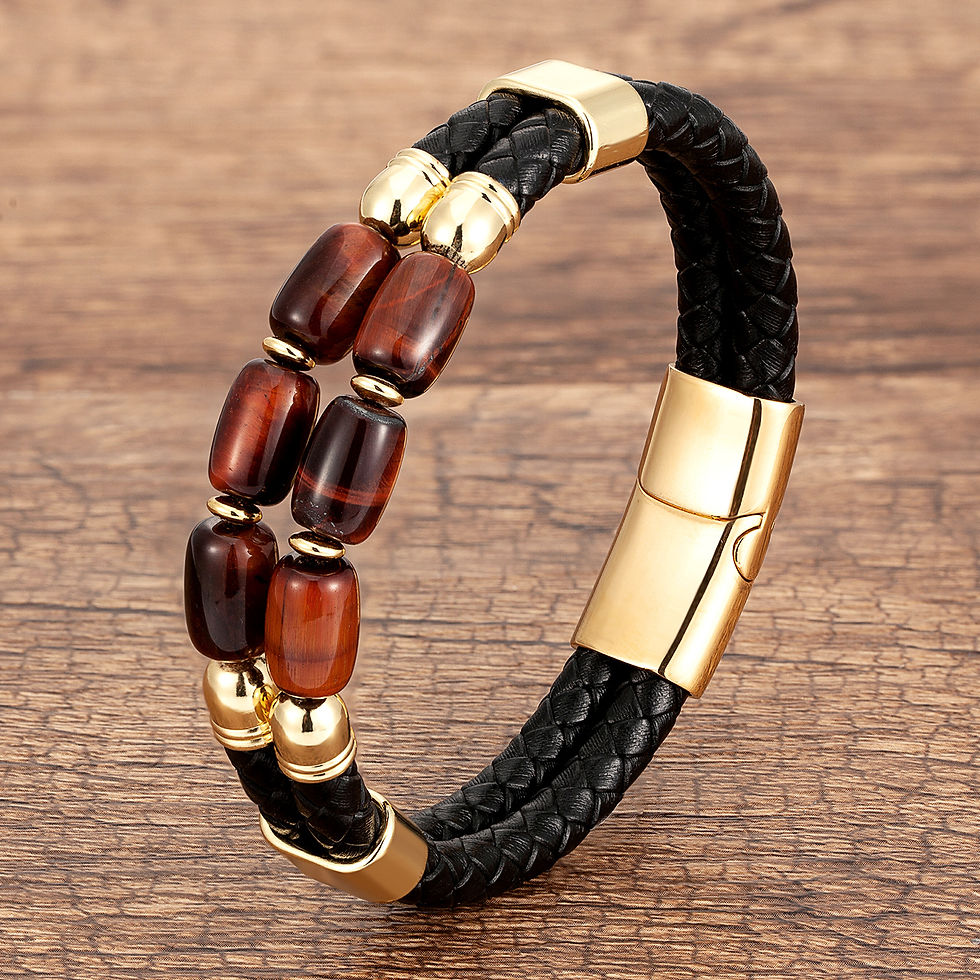 Miniaturbild: High Quality Natural Tiger Eye Bracelets For Men Multilayer Braided Leather Wrap