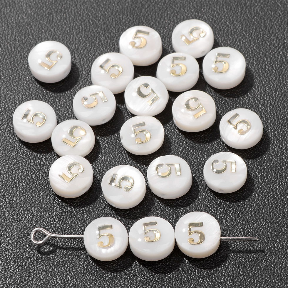 Thumbnail: 8mm White Round Shell Bead 0-9 Number Pearl Flat Charms Bead Jewelry Making 