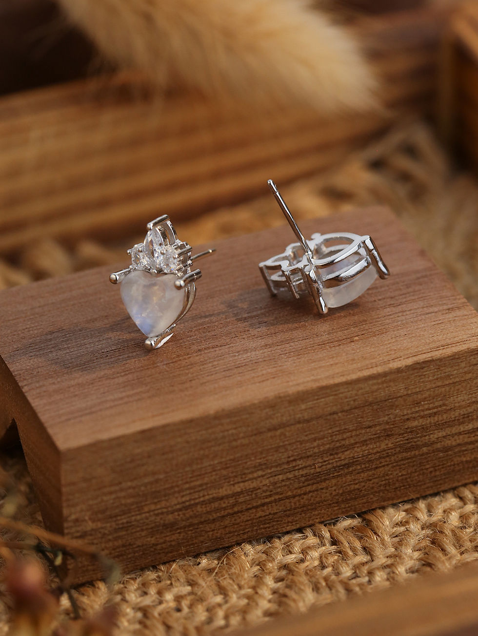 Miniatura: Moonstone Earstuds MoonStone Jewelry, Retro Women's S925 Silver Ear Jewelry