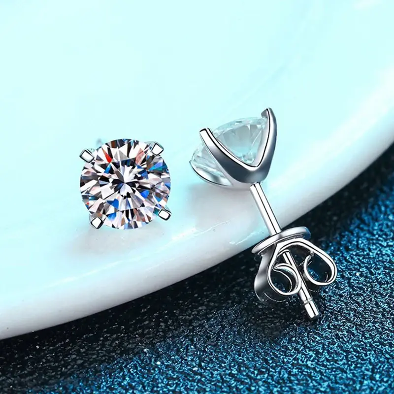 Miniaturbild: Sparkling 4 Prong 0.2-2CT D Color Moissanite Stud Earrings For Women Fine Jewelr