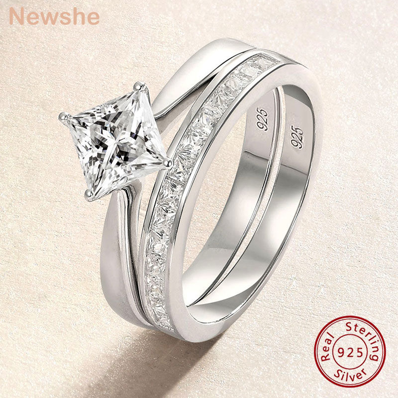 الصورة المصغرة: Rings for Women Anillos Silver 925 Original Jewelry Gold Solitaire Princess Enga