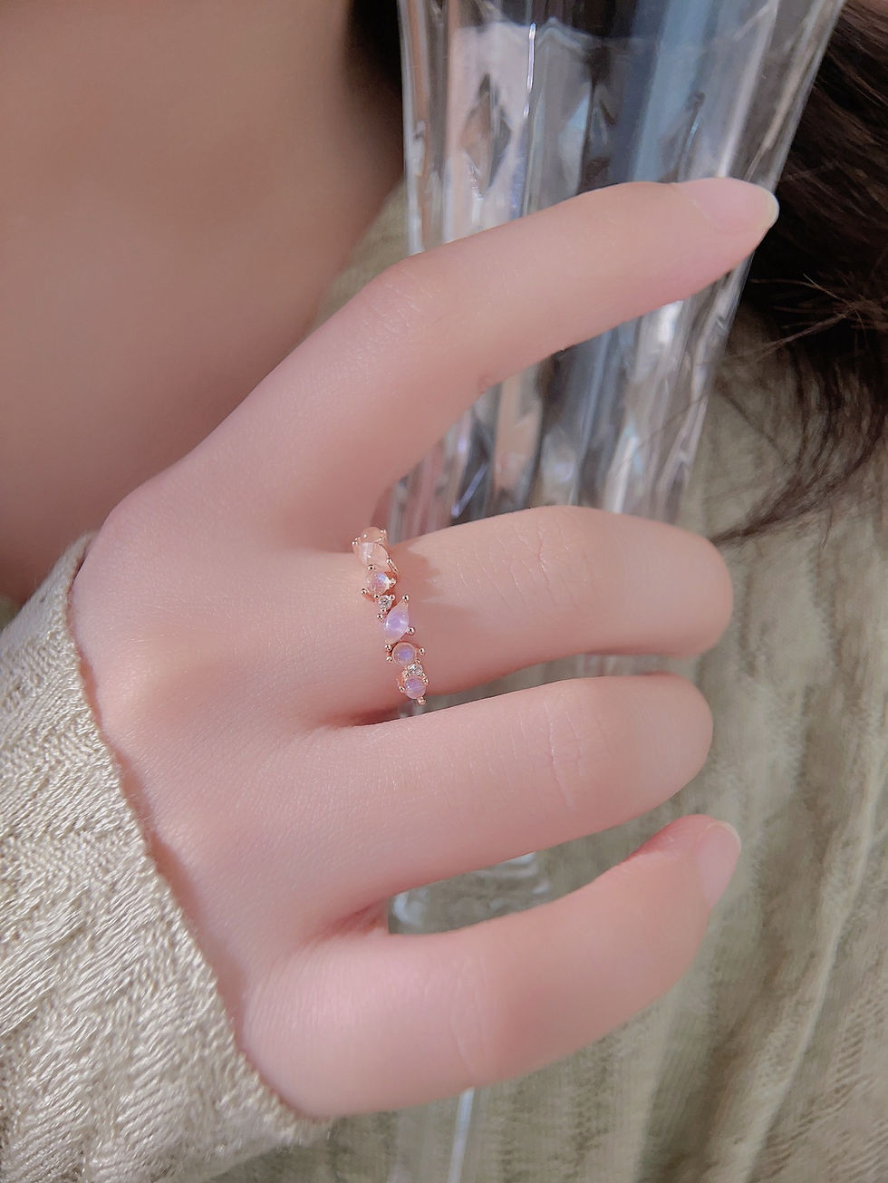 Thumbnail: 2023 Hot Selling 100% S925 Sterling Silver Geometric Moonstone Micro Zircon Ring