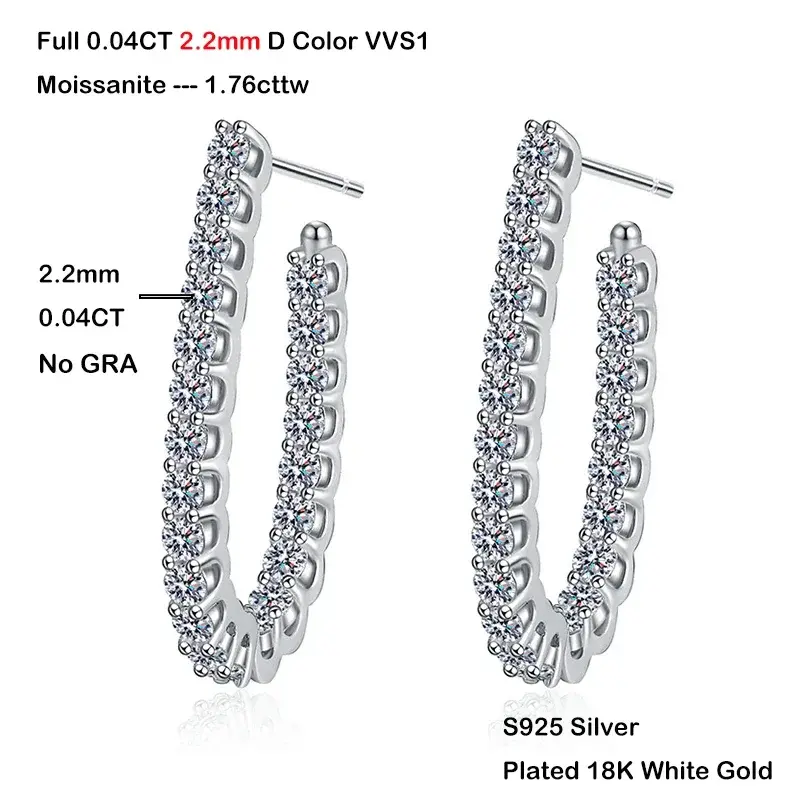 الصورة المصغرة: Sparkling D Color Full 3mm 2.6cttw Moissanite Hoop Earrings For Women S925 Silve