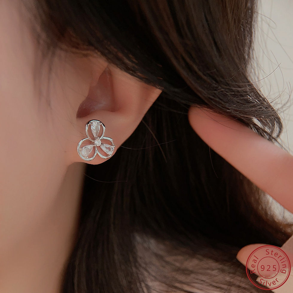 Thumbnail: 925 sterling silver simple three Leaf Water Drop Zircon Earrings fashionable