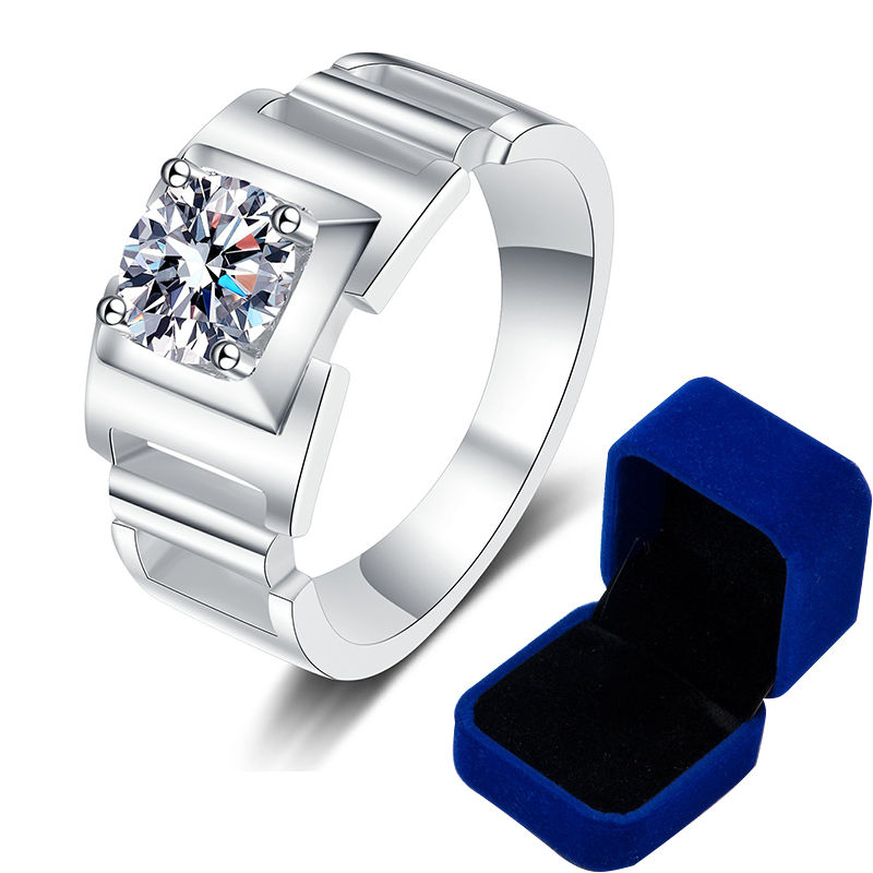 Miniaturbild: 1 Carat Moissanite Ring For Men 14K White Gold Plated Sterling Silver Rings