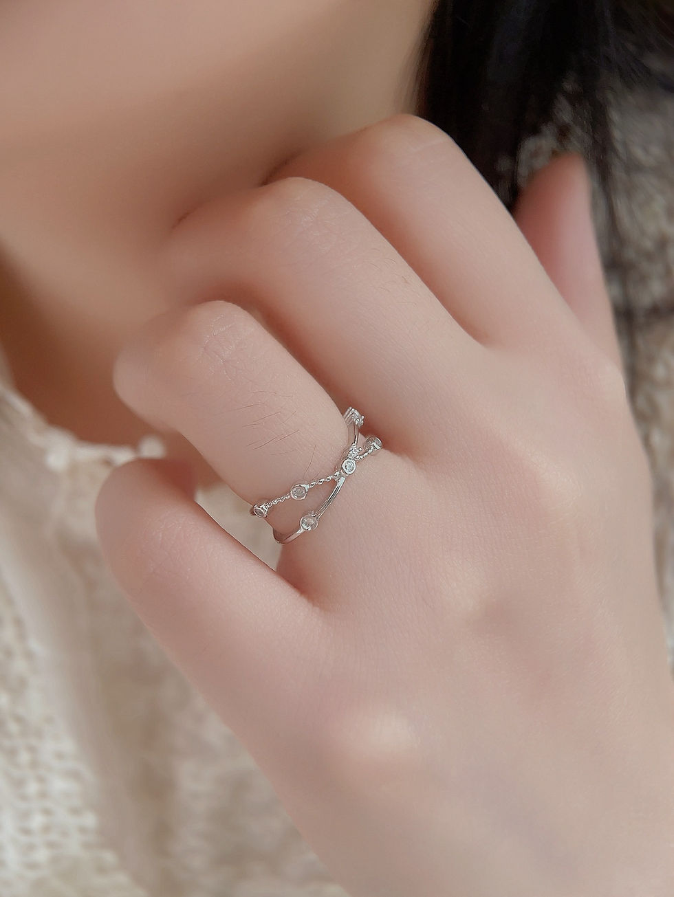 Thumbnail: 925 Silver Ring Zircon Cross Shaped Ring Fashion niche Design Sense Open Ring