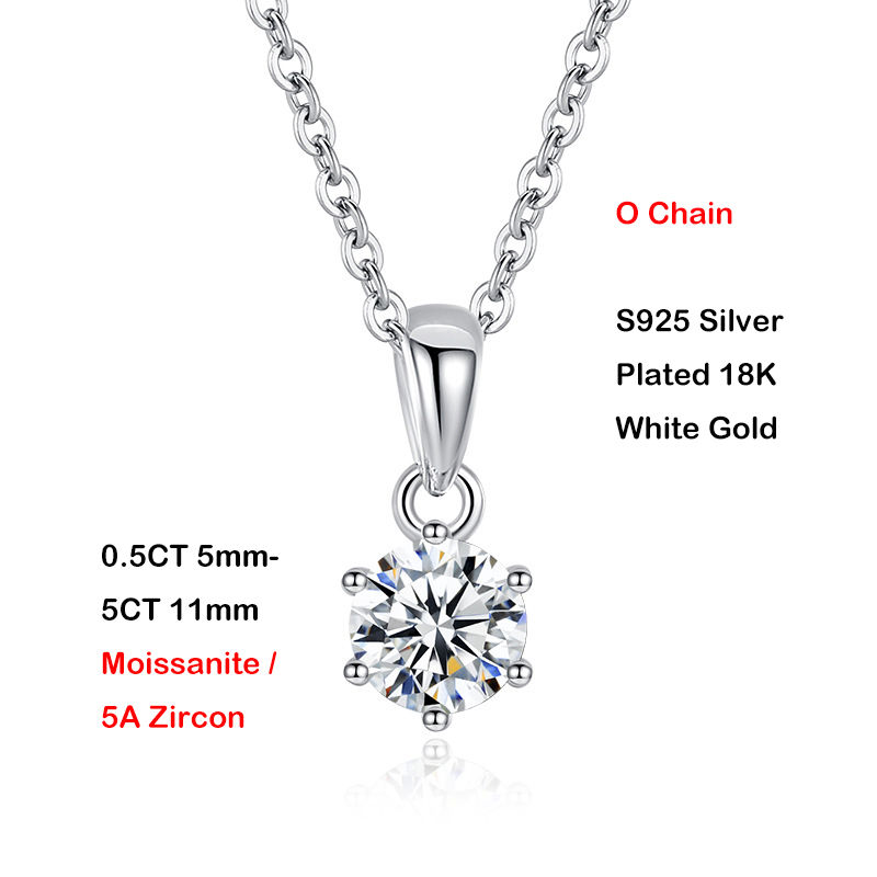 Miniature : Sparkling 0.5-5CT D Color Moissanite Pendant Necklace for Women S925 Silver Pass