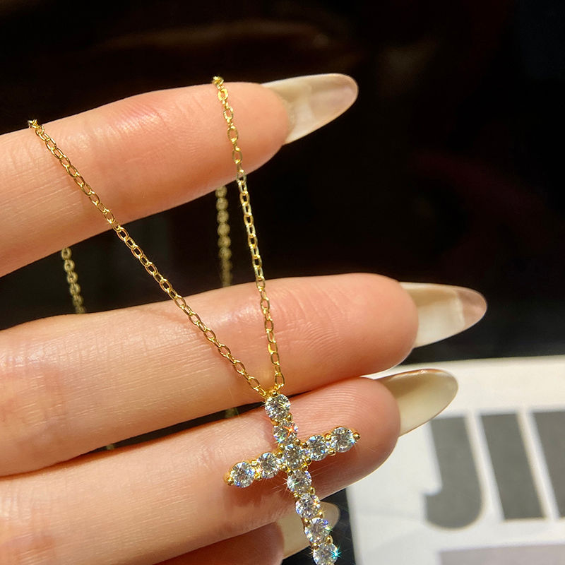Miniatura: Full Moissanite Cross Pendant Necklace Original 925 Sterling Sliver Chain Plated