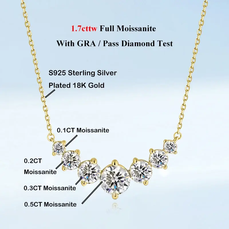 Miniatura: Real 1.7/2.8/5cttw Full D Color Moissanite Pendant Necklace for Women S925 Silve
