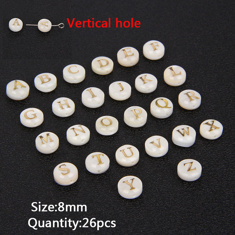 Thumbnail: Wholesale 26 Letters/12 Zodiac Sign Charm Set Shell Glass Capital Bead Jewelry