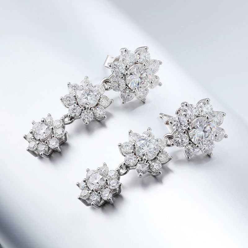 Sparkling Sunflower 2.8-5.8cttw D Color Full Moissanite Drop Earrings for Women