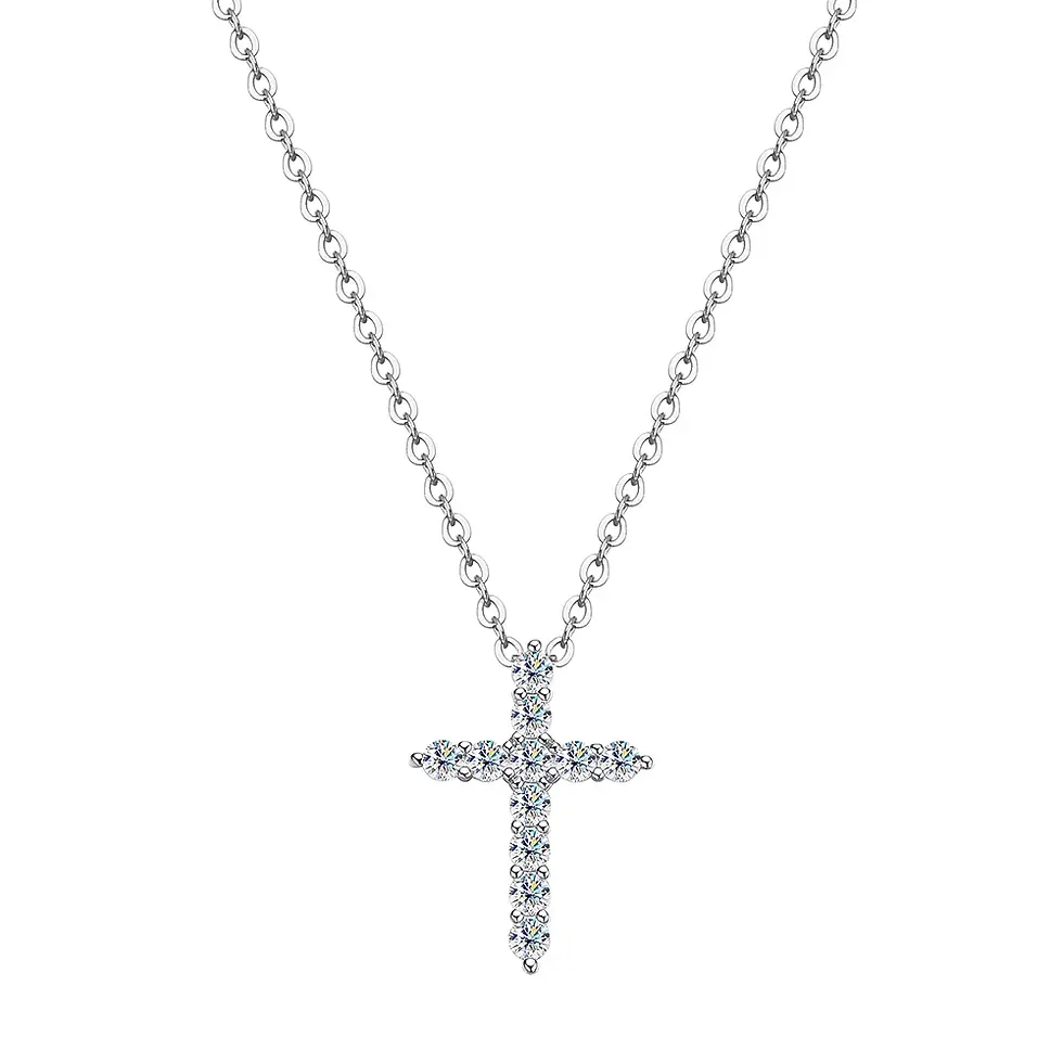 Thumbnail: Real Moissanite Jesus Cross Pendant Necklace for Women 925 Sterling Silver 2.5 3