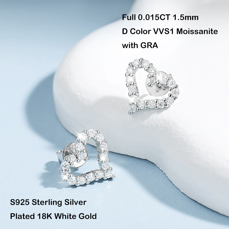 Miniaturbild: Real Moissanite Diamond Stud Earrings for Women S925 Sterling Silver White Gold 