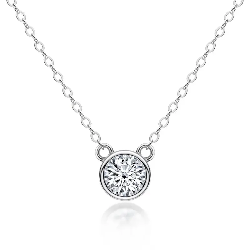 Miniatura: New In 2CT 8mm D Color Moissanite Diamond Pendant Necklace For Women S925 Silver