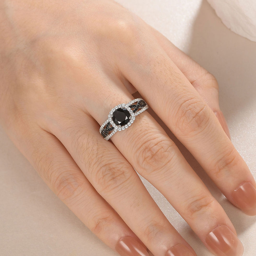 Thumbnail: 925 Sterling Silver Black White Engagement Wedding Rings for Women Halo Round AA